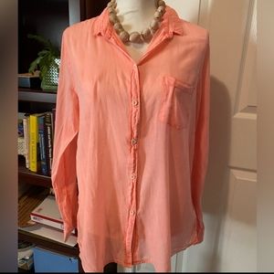 Anthropologie Holding Horses Orange Tissue Button Down Shirt size L